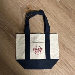 NWT Trader Joe's Navy and Cream Mini Tote Bag